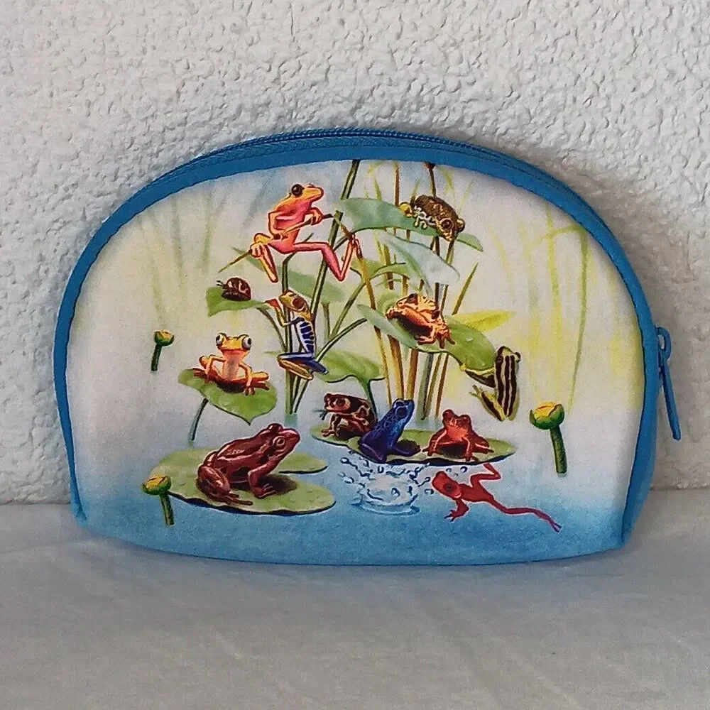 Vintage Salamander 1996 Cosmetic Accessory Makeup Bag Set Travel Frogs
